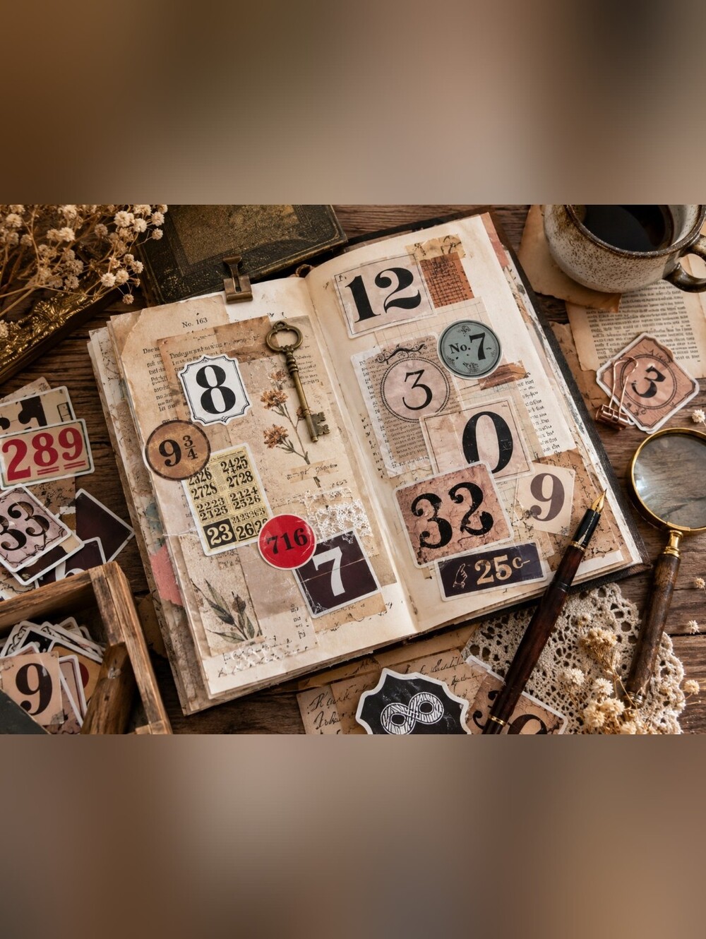 Vintage Style Number Ephemera Stickers Lot of 50 Scrapbooking Journaling Collage